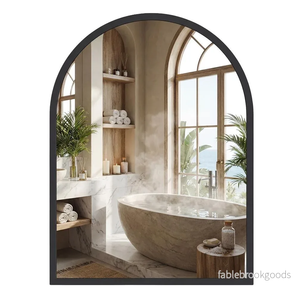 Wandspiegel - Gebogen - Aluminium Frame - 40 x 30 cm - Zwart
