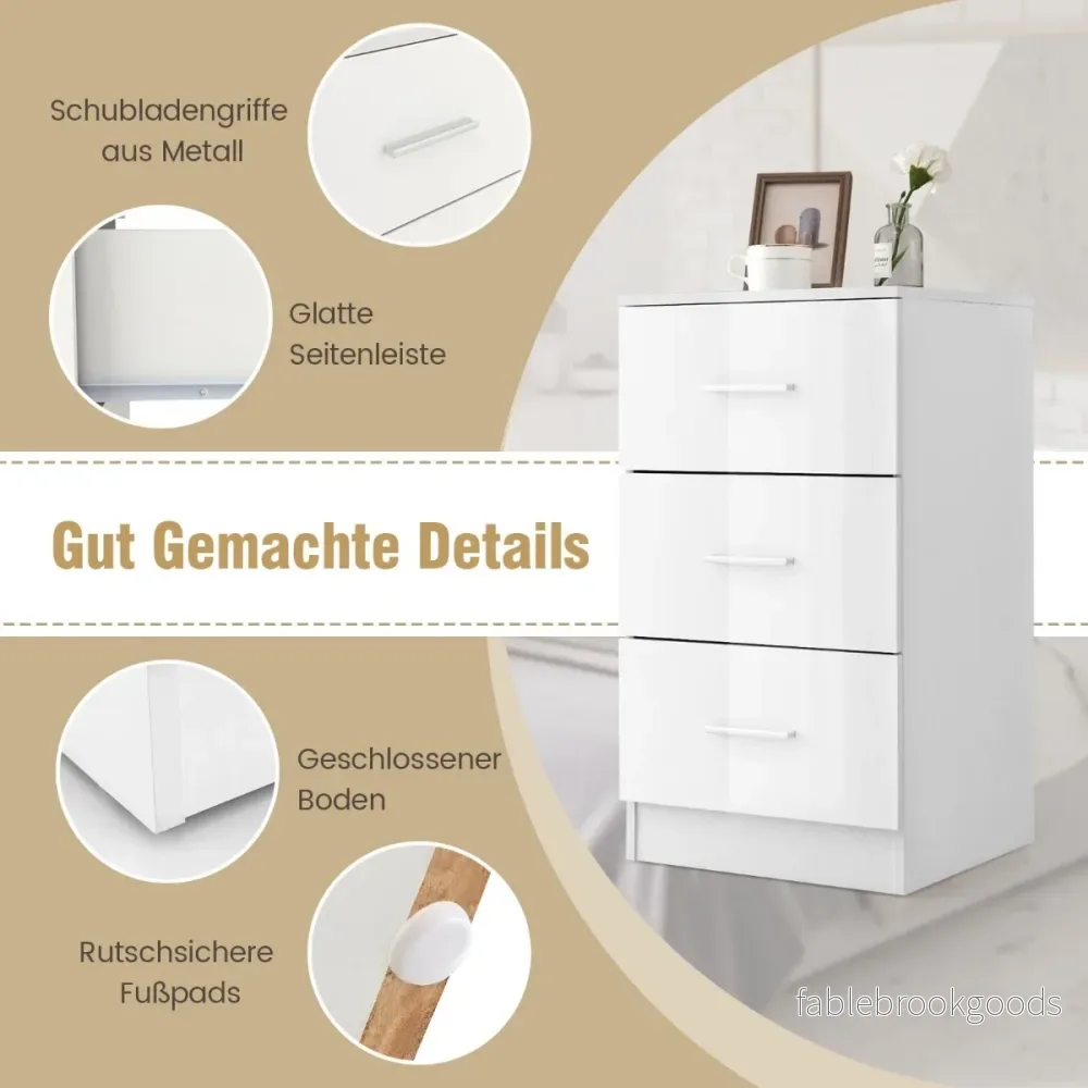 Sängbord – med lådor högblankt – 3 37,1 x 34,2 x 66,5 cm – Vit - Bild 2