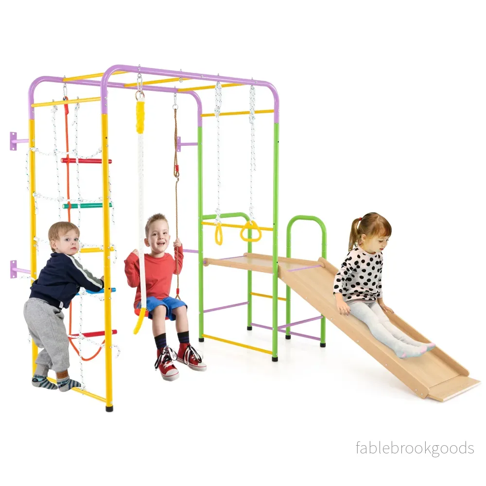 i – klätterställning klättervägg och apstänger stege rep gymnastikrings gunga rutschkana klättrare – 8 1 – Färgglad