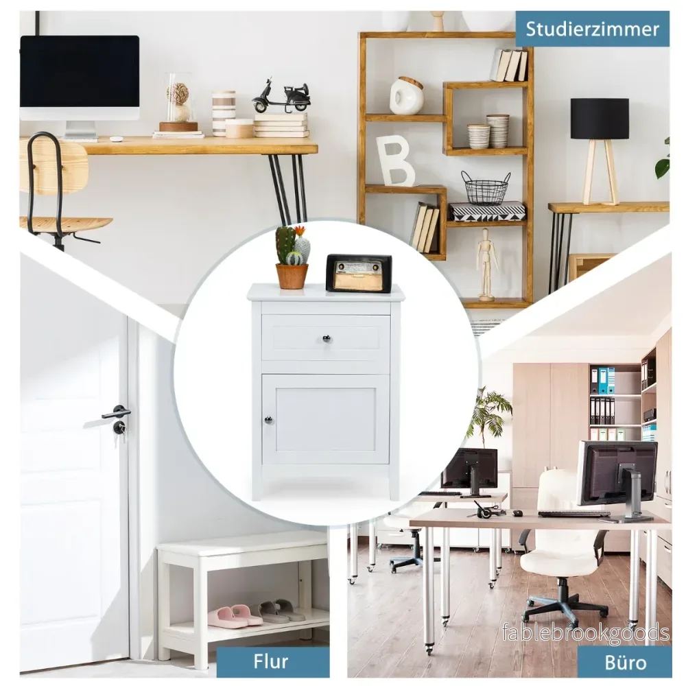 Set – med furu sängbord låda och dörr vånings accent sidobord – 2 2 – Vit - Bild 3