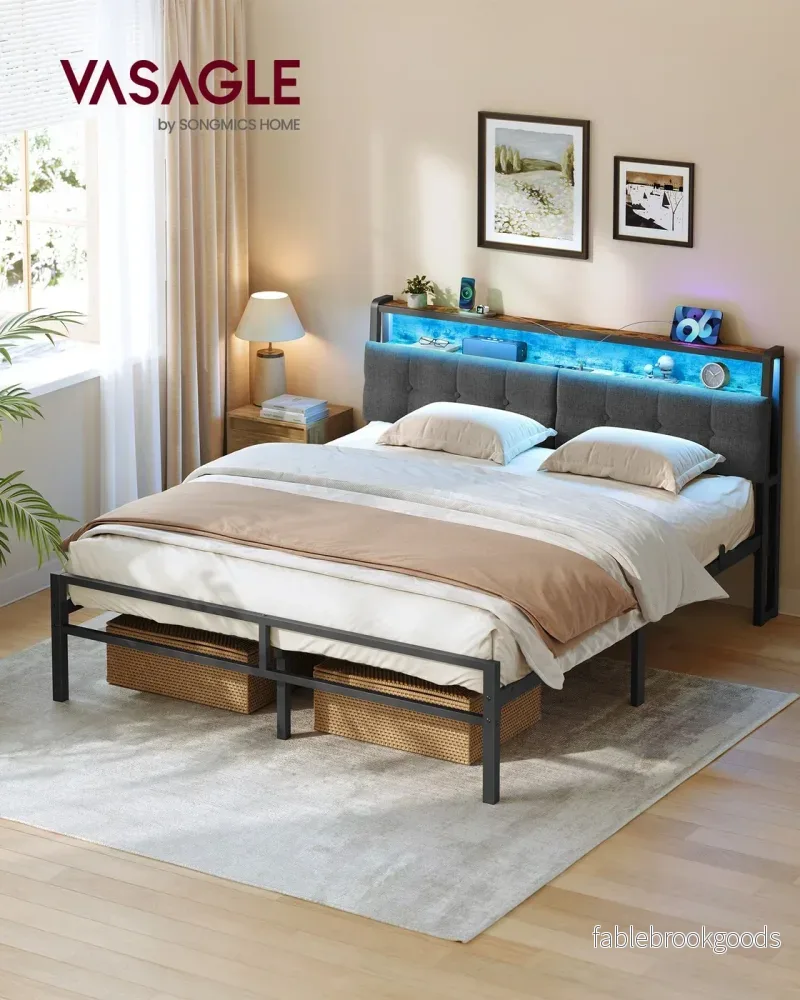 Metalen Bed - 160 x 200 cm - Met Opbergruimte - Ledverlichting - Matzwart - Bild 2