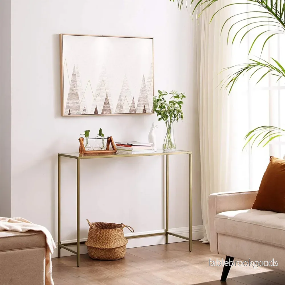 Konsolbord – Modern design – Glasskiva – Guld - Bild 3
