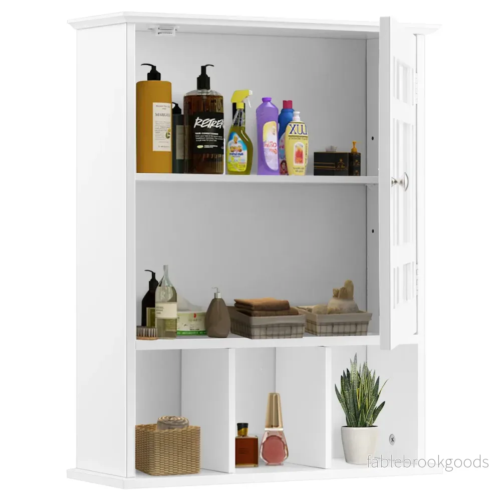 Väggskåp – med justerbar hylla och öppna fack Spegelskåp – 50 x 16 x 61 cm – Vit - Bild 3