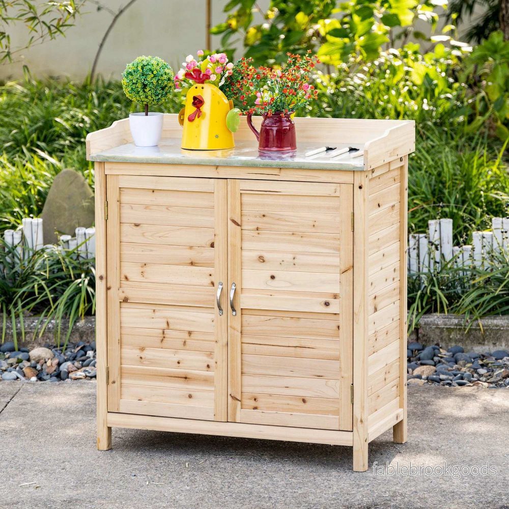 Trädgårdsskåp utomhus med bas & hyllor - 83x40x92 cm - Bild 2