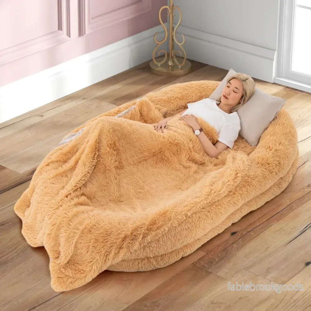 Fluffig – hundsäng för människor och hundar med tvättbar hundfilt – 171 x 115 cm – Brun - Bild 3