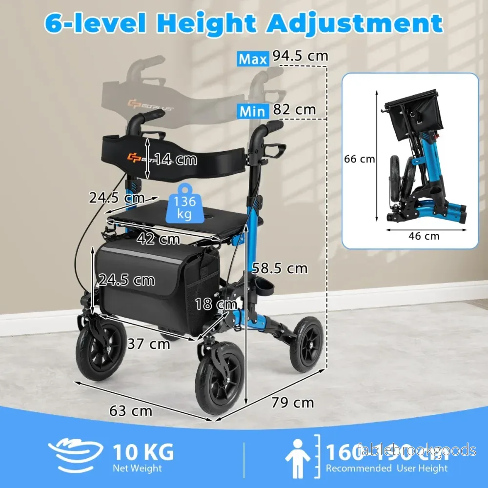 i – rullstol och reserullator med sittplats upp till Hopfällbar rollator Aluminium gånghjälpmedel – 2 1 136 kg – Blå - Bild 2