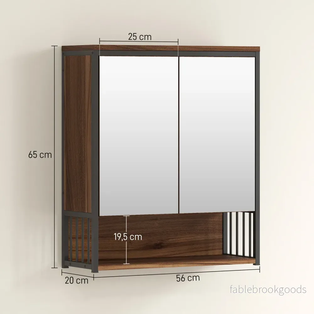 Badrumsspegelskåp, Väggmonterad, Soft-Close, Brun, MDF - Bild 3