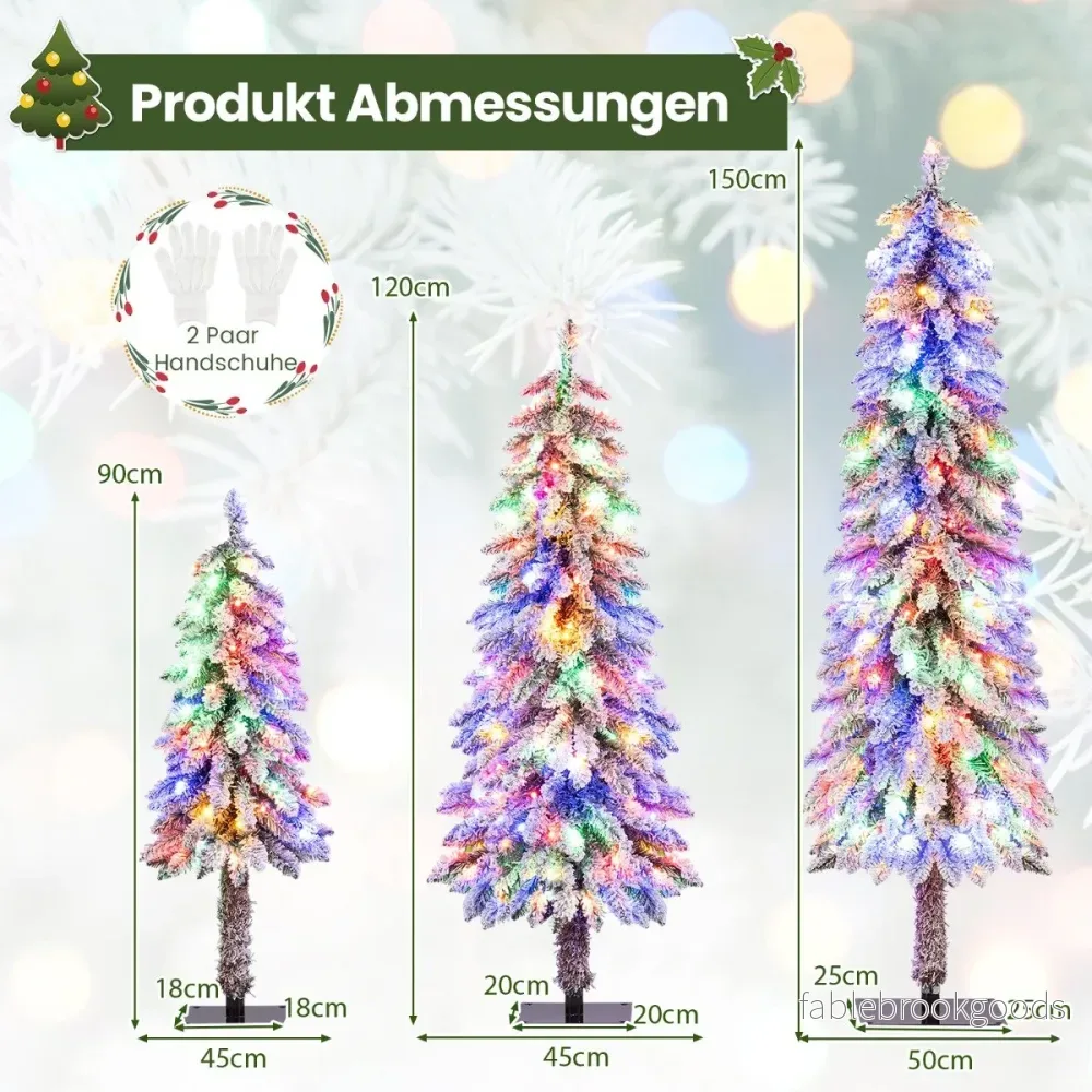 pack – konstgjorda julgranar med belysning och snö – 3 90 / 120 / 150 cm – Grön och vit - Bild 2