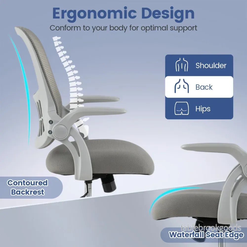 Ergonomisk – kontorsstol med uppfällbara armstöd och gungfunktion datorstol – Grå - Bild 3