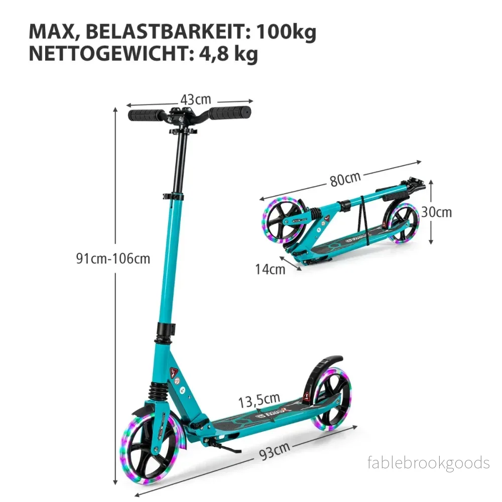 Barns – hopfällbar scooter med belysning, höjdjusterbar bärrem – Turkos - Bild 2