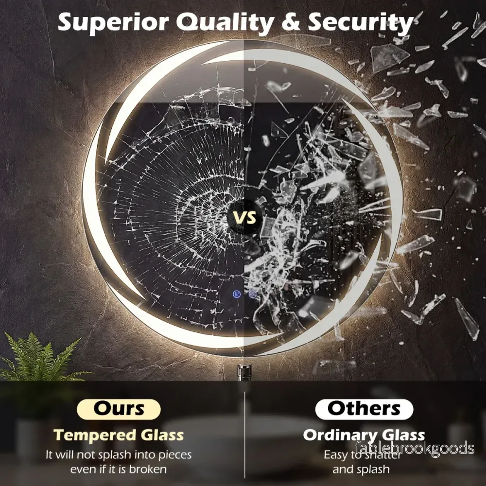 Runt – LED Badrumsspegel Explosionsskyddat härdat glas Väggspegel – 80 cm – Silver - Bild 3