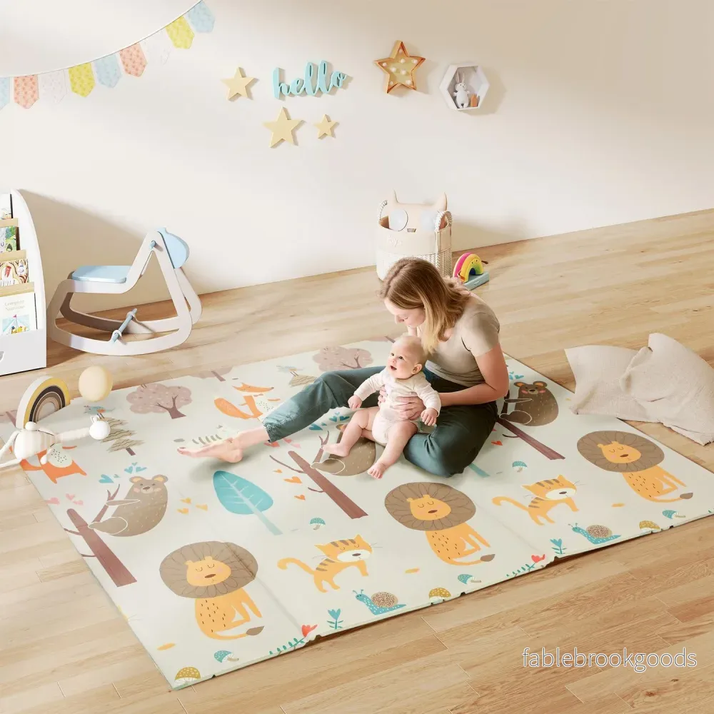 Vikbar babylekmatta, 196x176 cm, Dubbelsidig, Flerfärgad - Bild 2