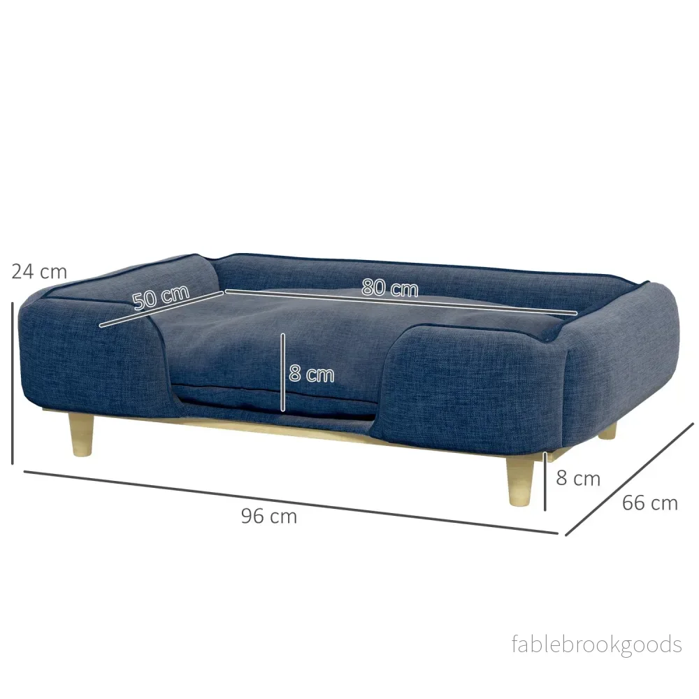 Mörkblå hundbäddsoffa med träben, 96x66x24 cm - Bild 3