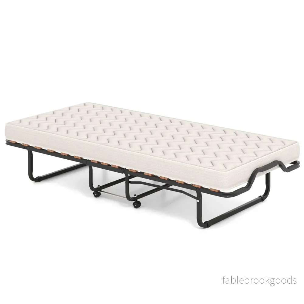 Vikbar – Säng Memoryskum Madrass Hjul För Gäster Italien – 80 x 200 Cm – Beige + Svart