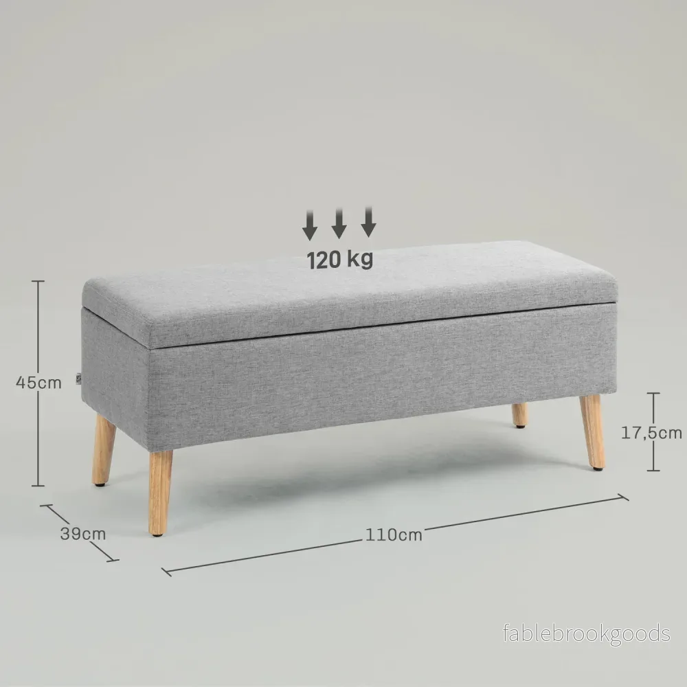 Klädd förvaringsbänk – Grå linnelook, 110x39x45 cm - Bild 3