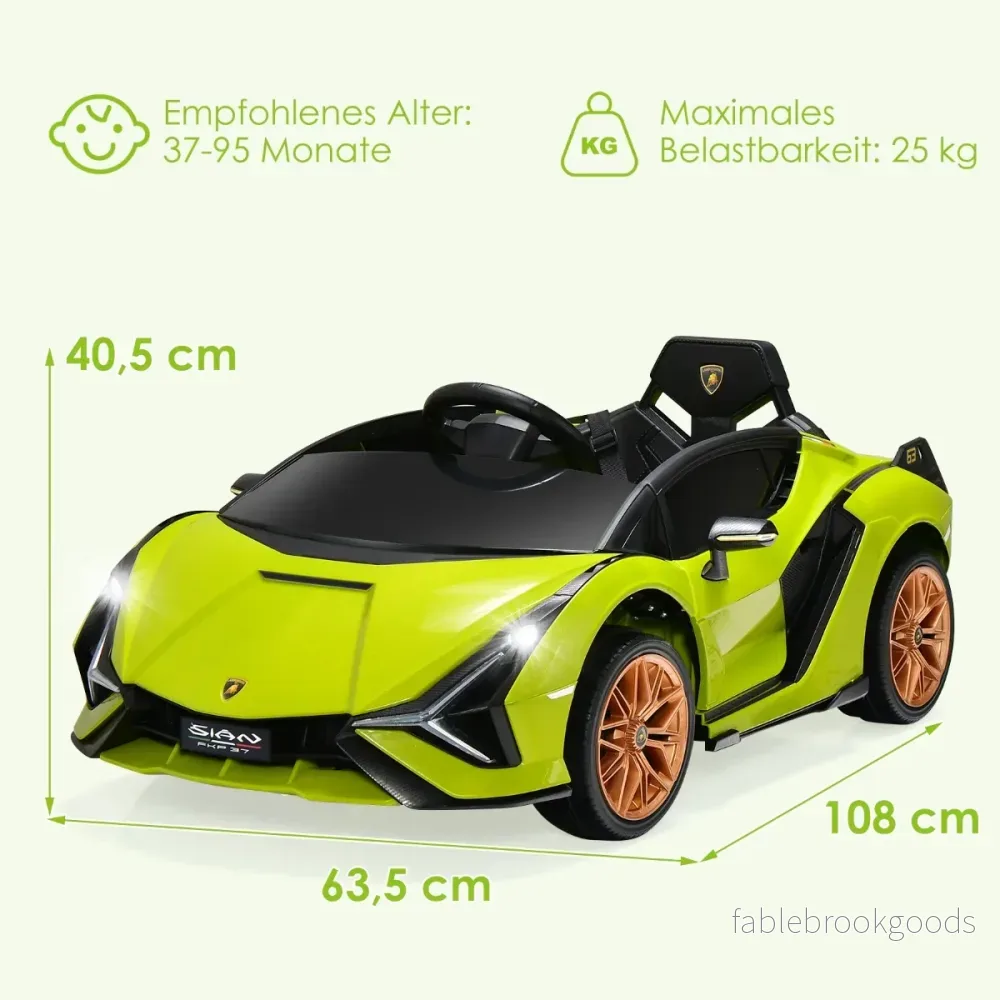 12V – Lamborghini barnbil med 2,4G fjärrkontroll 3-5km/h MP3 – Grön - Bild 2