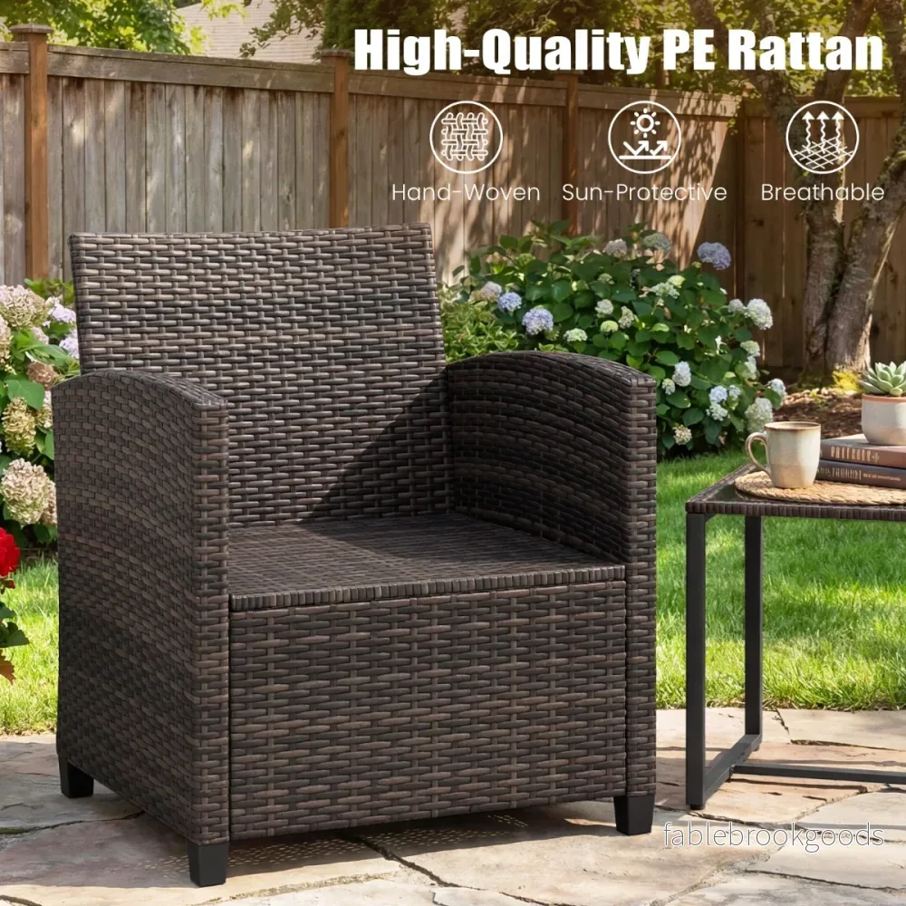Rattan – Balkongset inkl. stolar med kuddar och glasbordUtomhus sittgrupp Balkongmöbler – 2 – Khaki - Bild 3