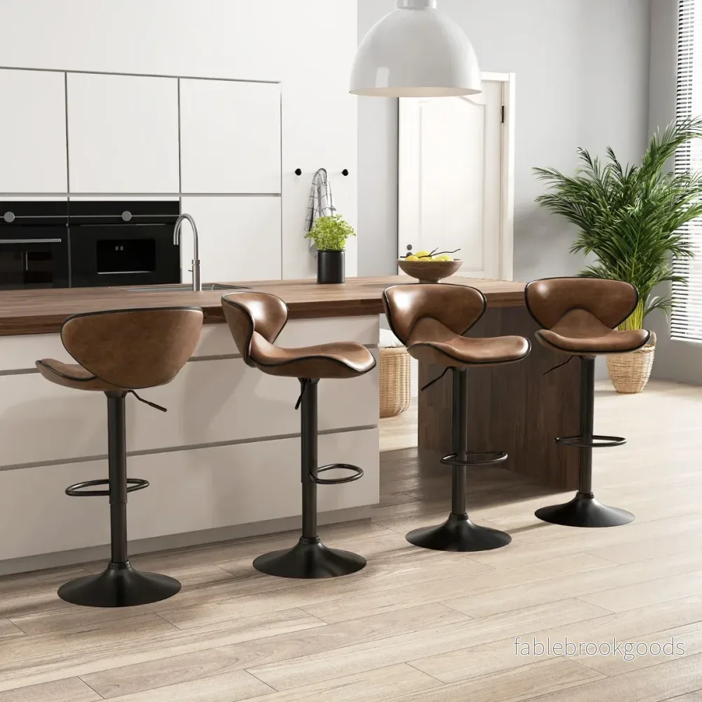 Set – med roterande barstolar ryggstöd och fotstöd Pall – 2 – Rustik brun - Bild 2