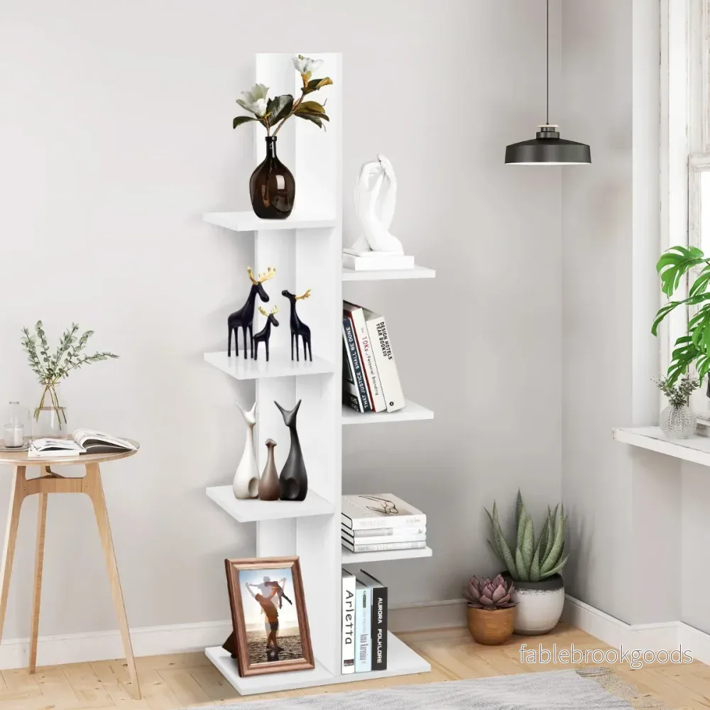 Trädformad – bokhylla med hyllor Fristående Kontorshylla – 8 50 x 20 x 141 cm – Vit - Bild 3