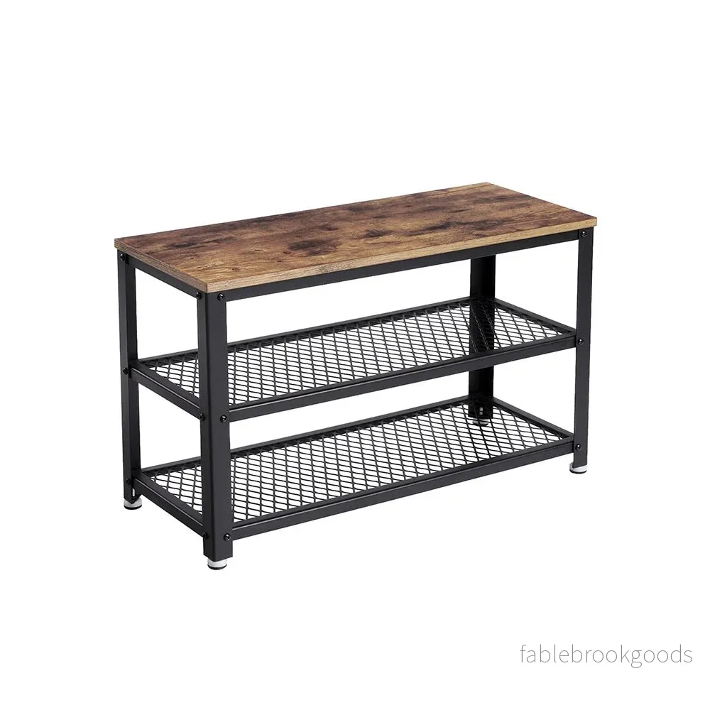 Skobänk – 2 hyllor – vintage brun/svart Skobänk – 2 hyllor – vintage brun/svart