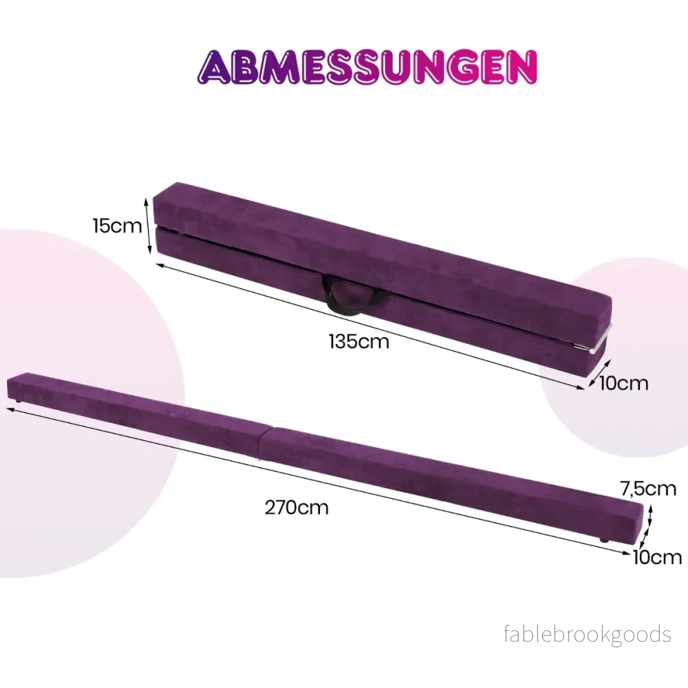 Balansbom – för barn, hopfällbar gymnastikbom med bärhandtag, violett – 270 cm – Lila - Bild 2