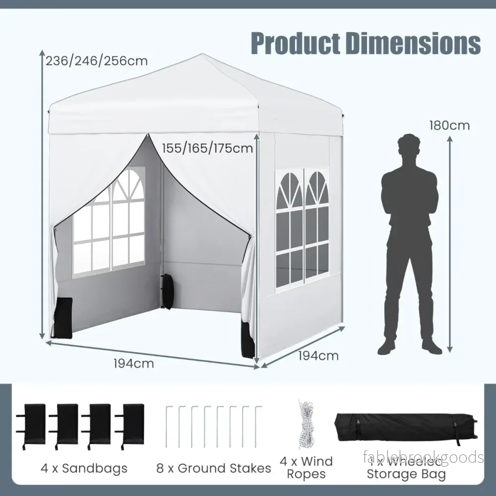 Pop – up paviljong m, vikbar med avtagbara sidoväggar – 2 x 2 – Vit - Bild 2