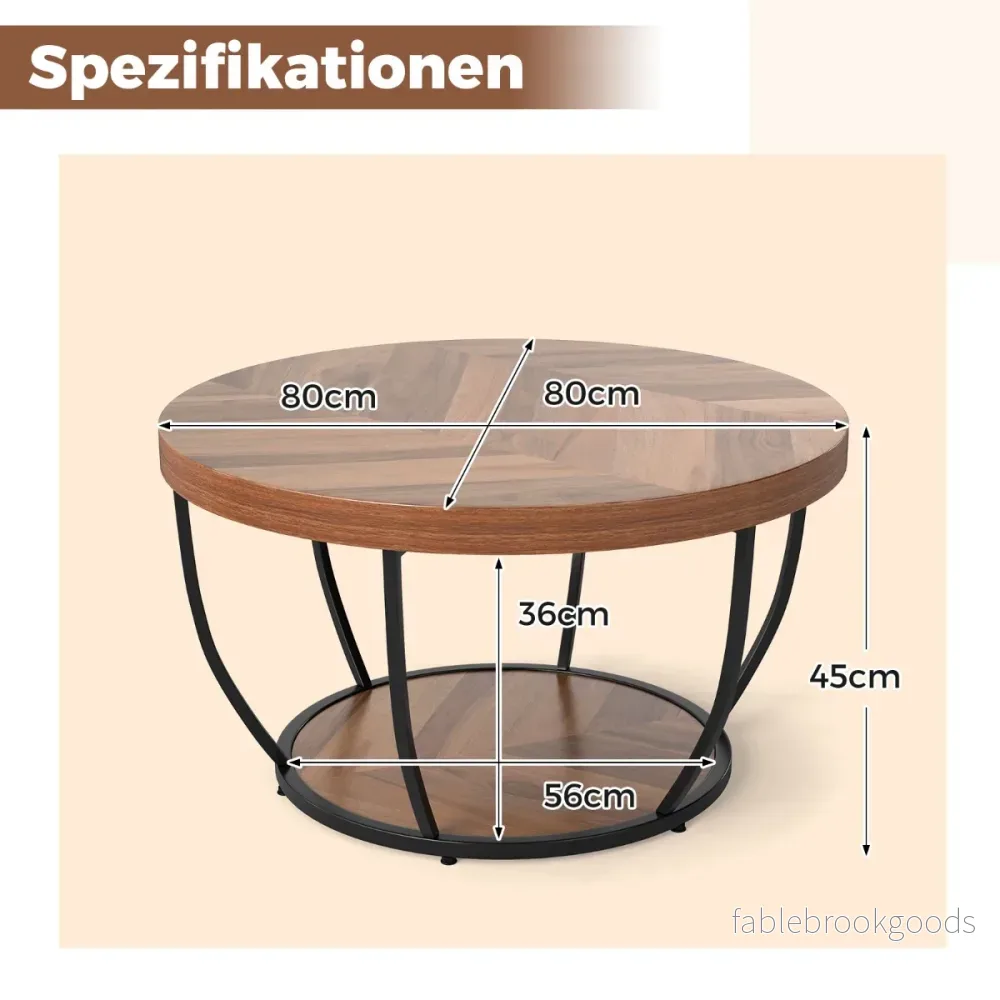 Rund – soffbord i trä med nivåer och metallram, vardagsrumsbord, kaffebord, – 2 . – Natur - Bild 2