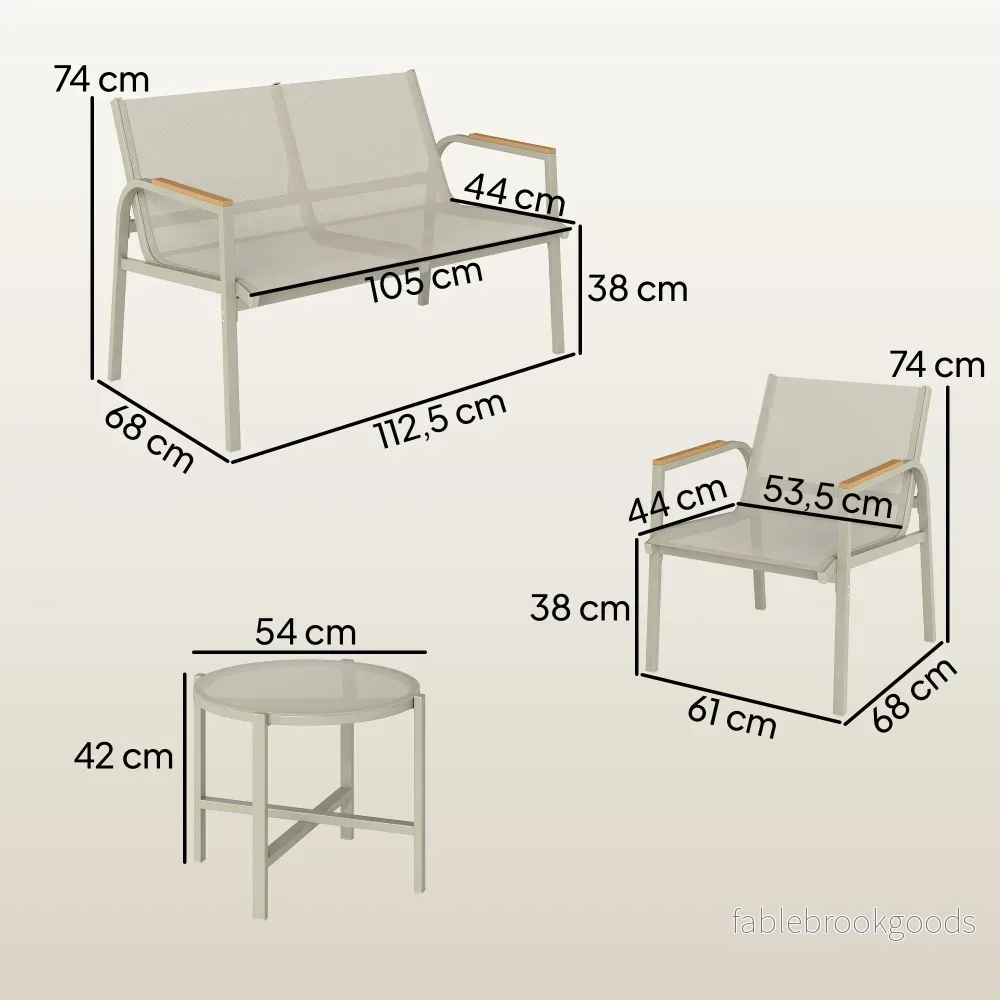 Utemöbelset för 4 personer, metall, grön, inkluderar bord - Bild 3