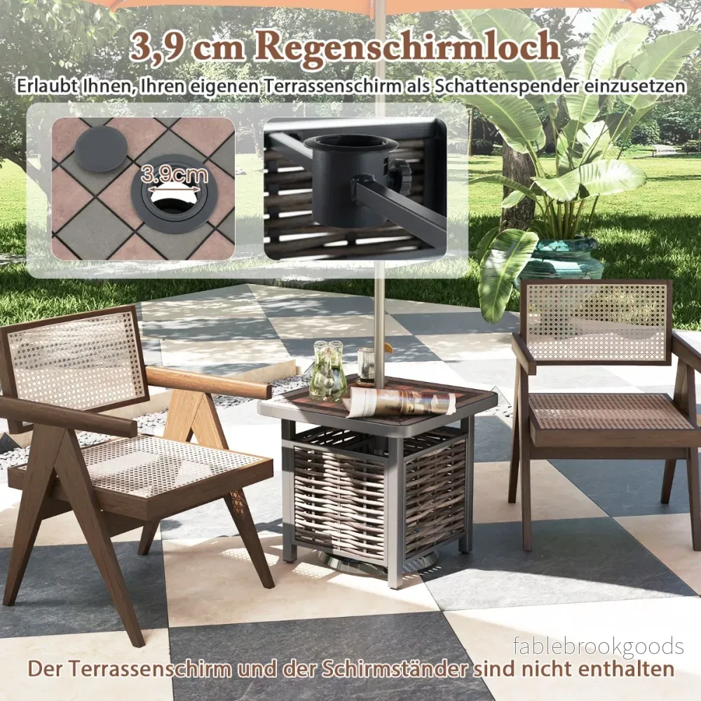 Utomhus – PE Rotting Trädgårdsbord med Resin Bordsskiva och Parasol Hål Soffbord för – Brun - Bild 3