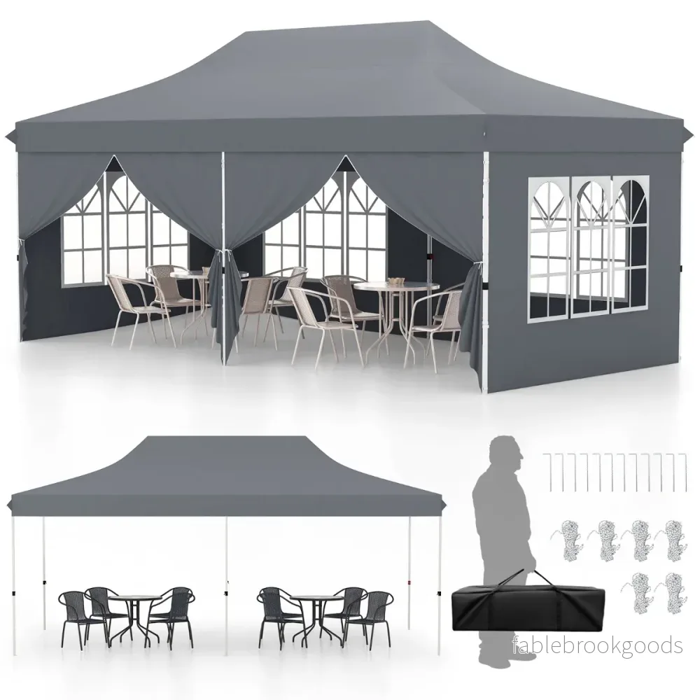 Stort – evenemangstält med löstagbara sidoväggar, höjdjusterbart partytält grått – 6 300 x 600 cm – Grå