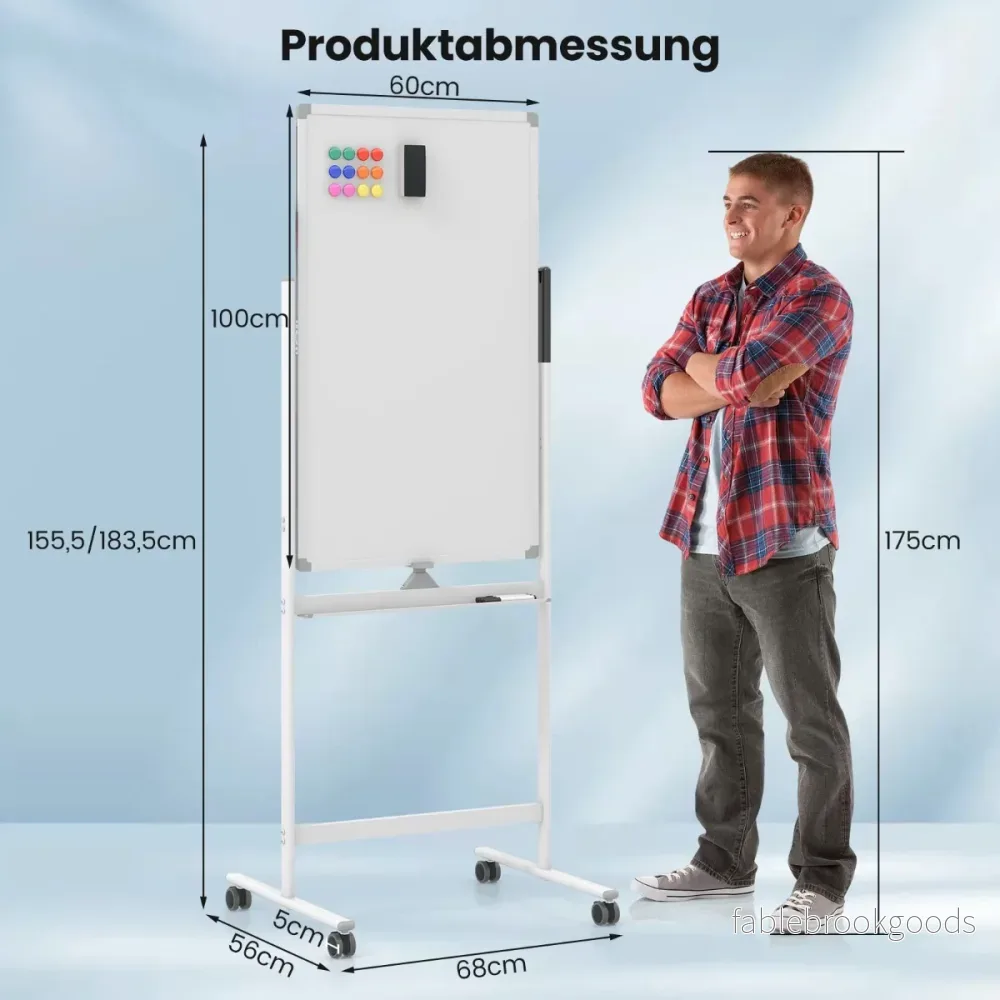 Dubbelsidig – magnetisk skrivtavla med hjul och stativ pennfack – 60 x 100 cm – Vit - Bild 2