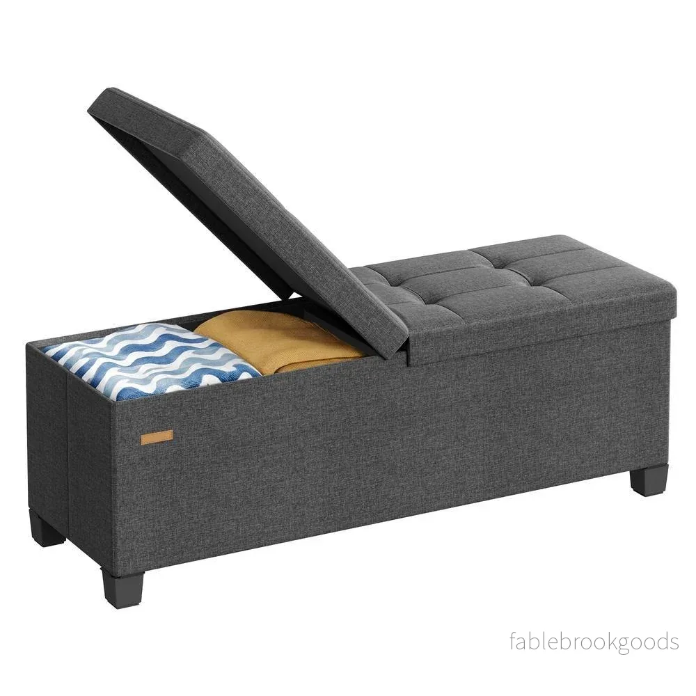 Opbergbank – 110 cm – Scharnierend Deksel – Linnenlook – Grijs Opbergbank – 110 cm – Scharnierend Deksel – Linnenlook – Grijs