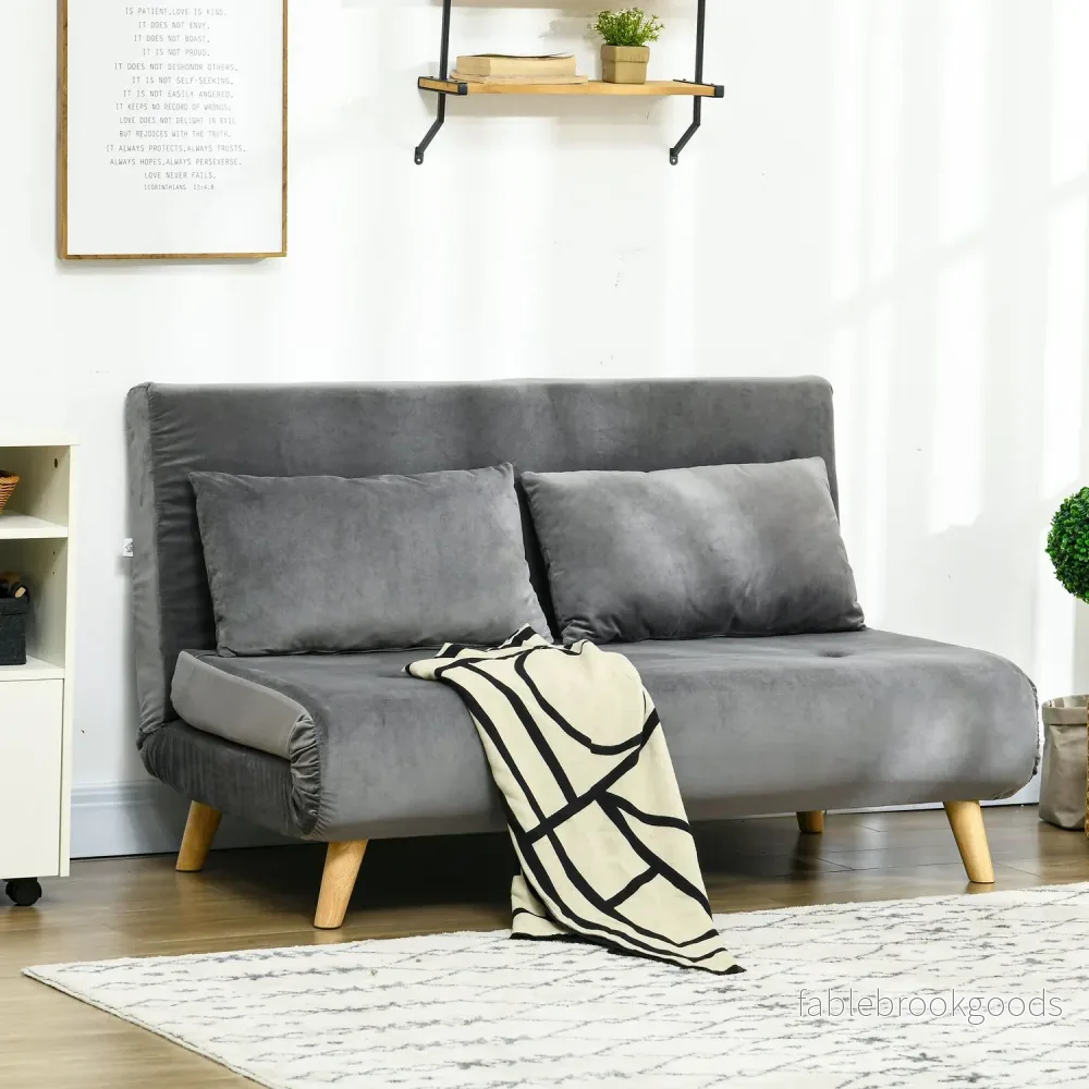 Grå sammet 2-sits bäddsoffa med justerbart ryggstöd - Bild 2