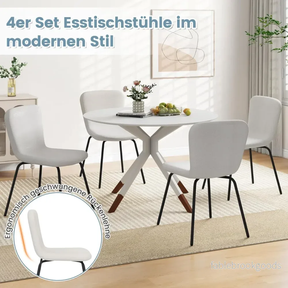 Set – med matsalsstolar stoppade köksstolar ryggstöd – 4 47 x 58 x 86 cm – Beige - Bild 2