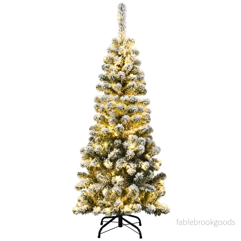 Konstpenna – julgran med snö och LED lampor – 150 135 cm – Grön - Bild 2