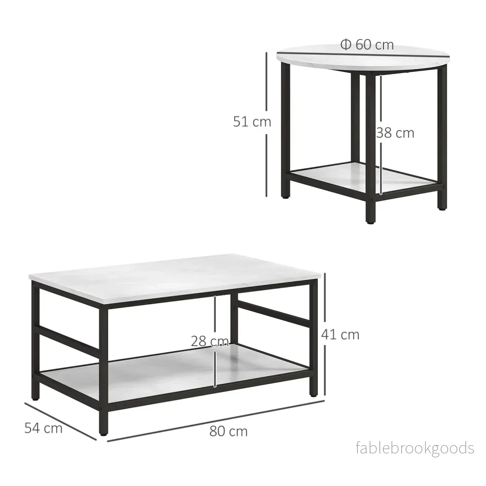 Modernt soffbord i marmorlook med 2 st, stålram - Bild 3