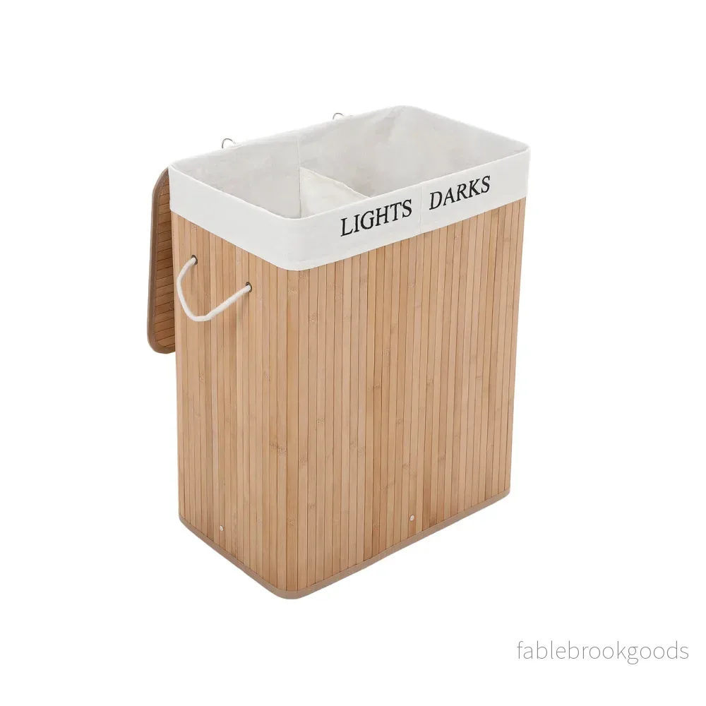 Tvättkorg i bambu med 2 fack 100 L – Brun Tvättkorg i bambu med 2 fack 100 L – Brun