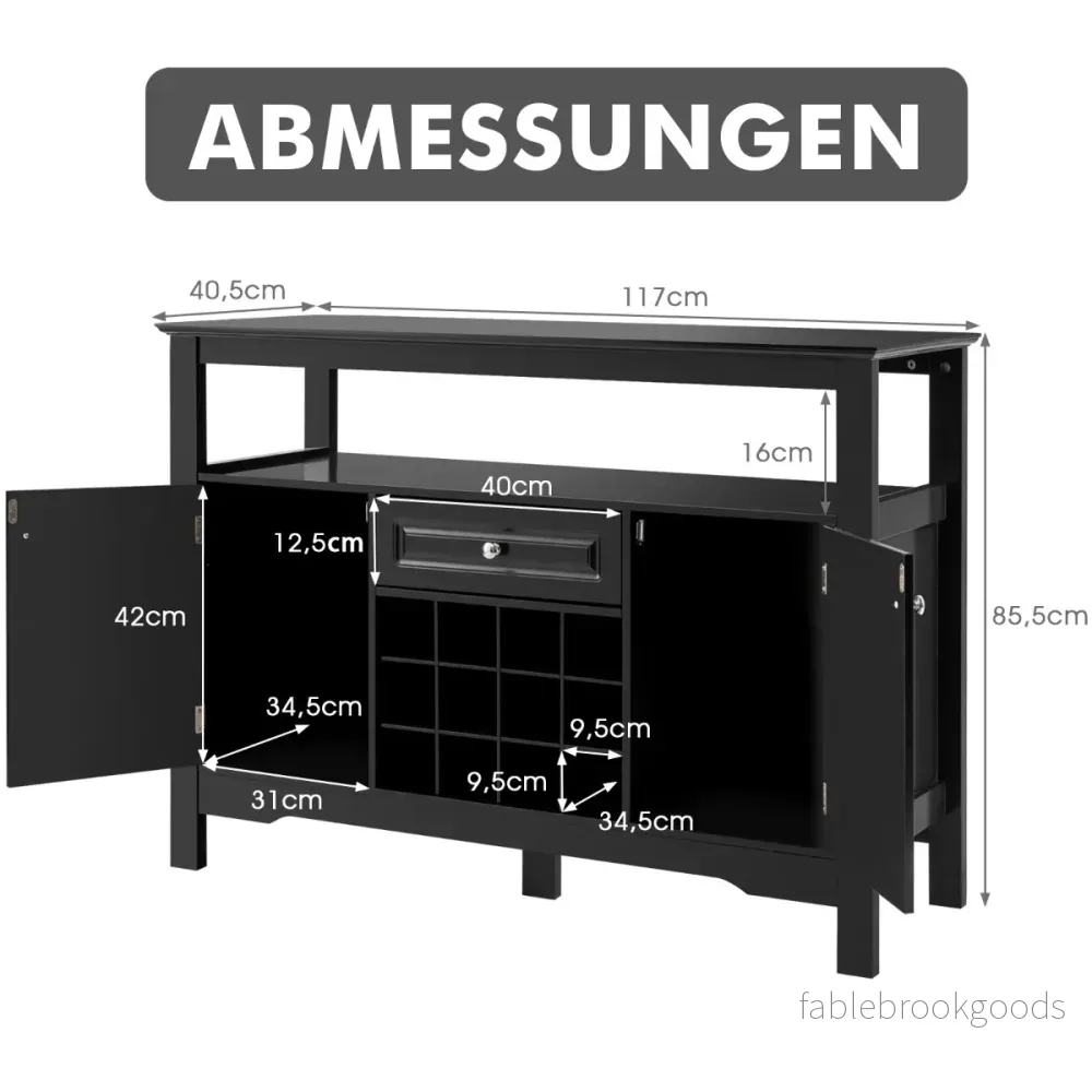 Modern – matsalsbuffé med vinhylla och skåp låda – 117 x 40,5 x 82,5 cm – Svart - Bild 2