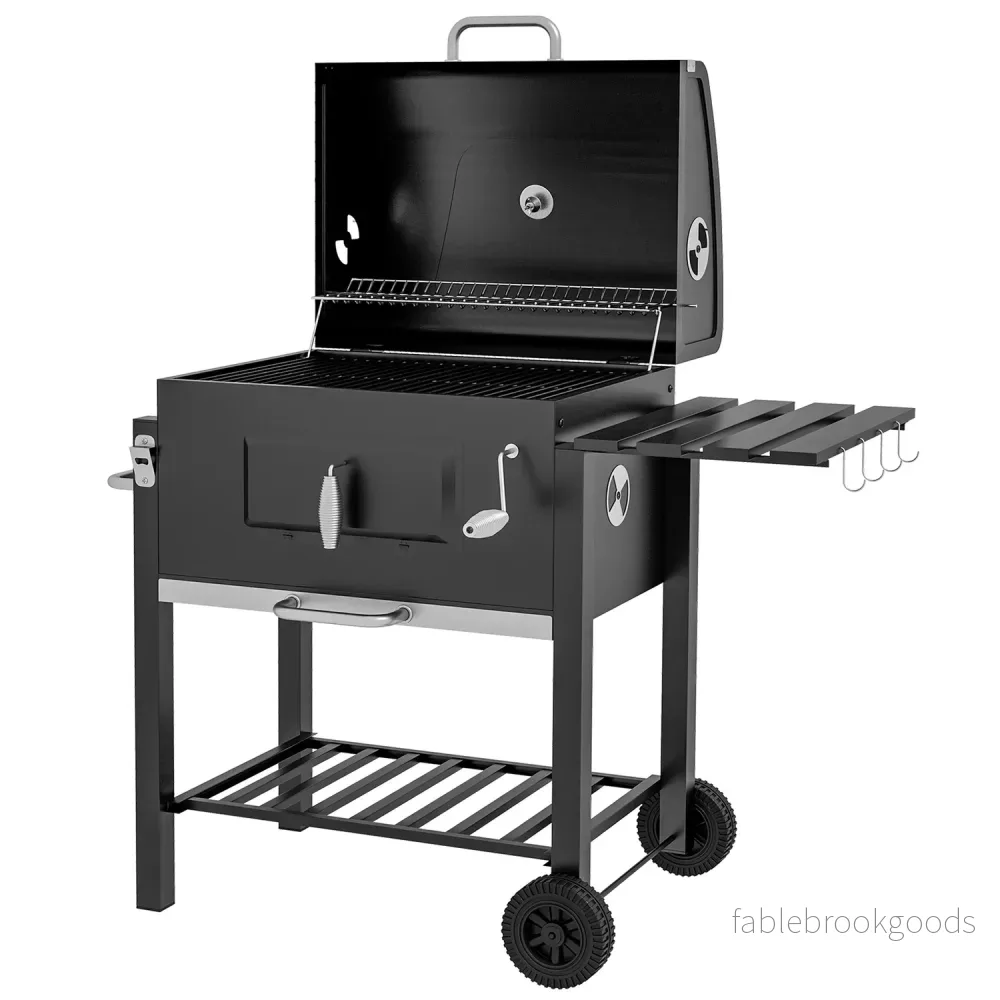 Charcoal BBQ Grillvagn, svart rostfritt stål, 113x65x108 cm
