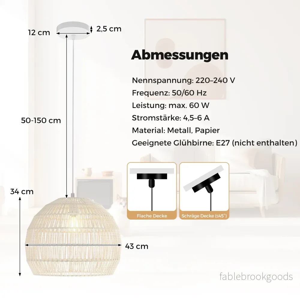 Flätad – pendellampa Boho taklampa med justerbar hänghöjd hänglampa – Beige - Bild 2