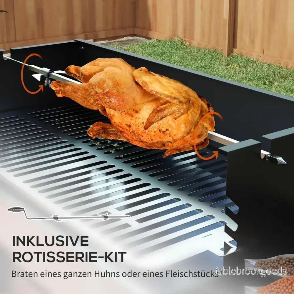 Vikbar kolgrill i rostfritt stål med rotisseriesats - Bild 3