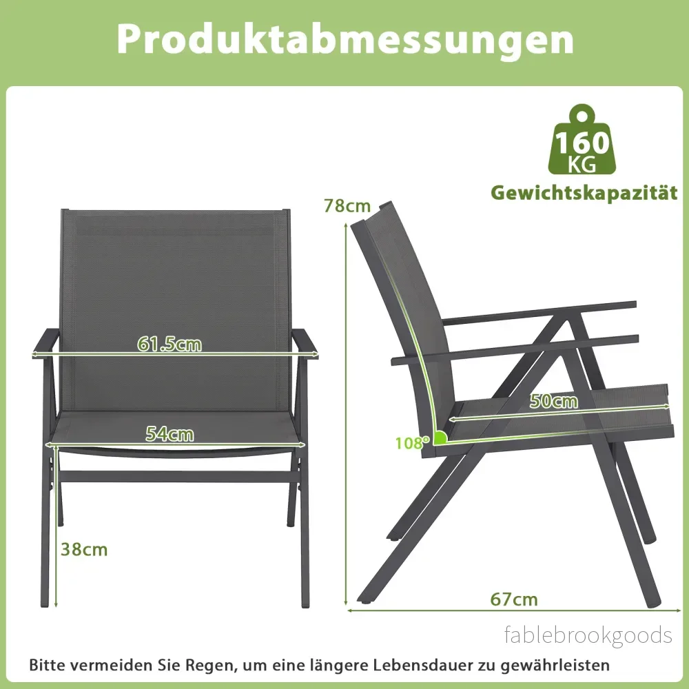 pack – trädgårdsstolar med andningsbart tyg balkongstolar terrassstolar – 2 – Grå - Bild 2