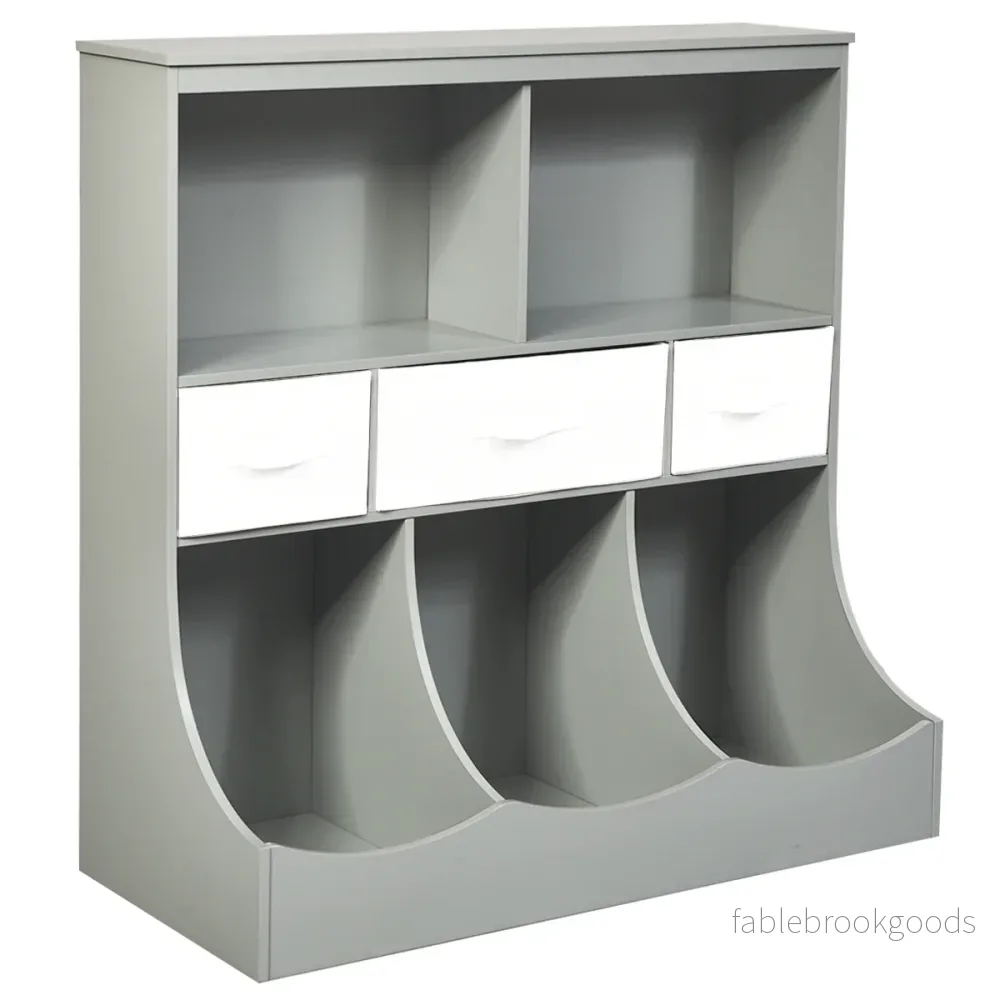 Leksakshylla – med fack och lådor Barnhylla – 5 3 93 x 40 x 94 cm – Grå
