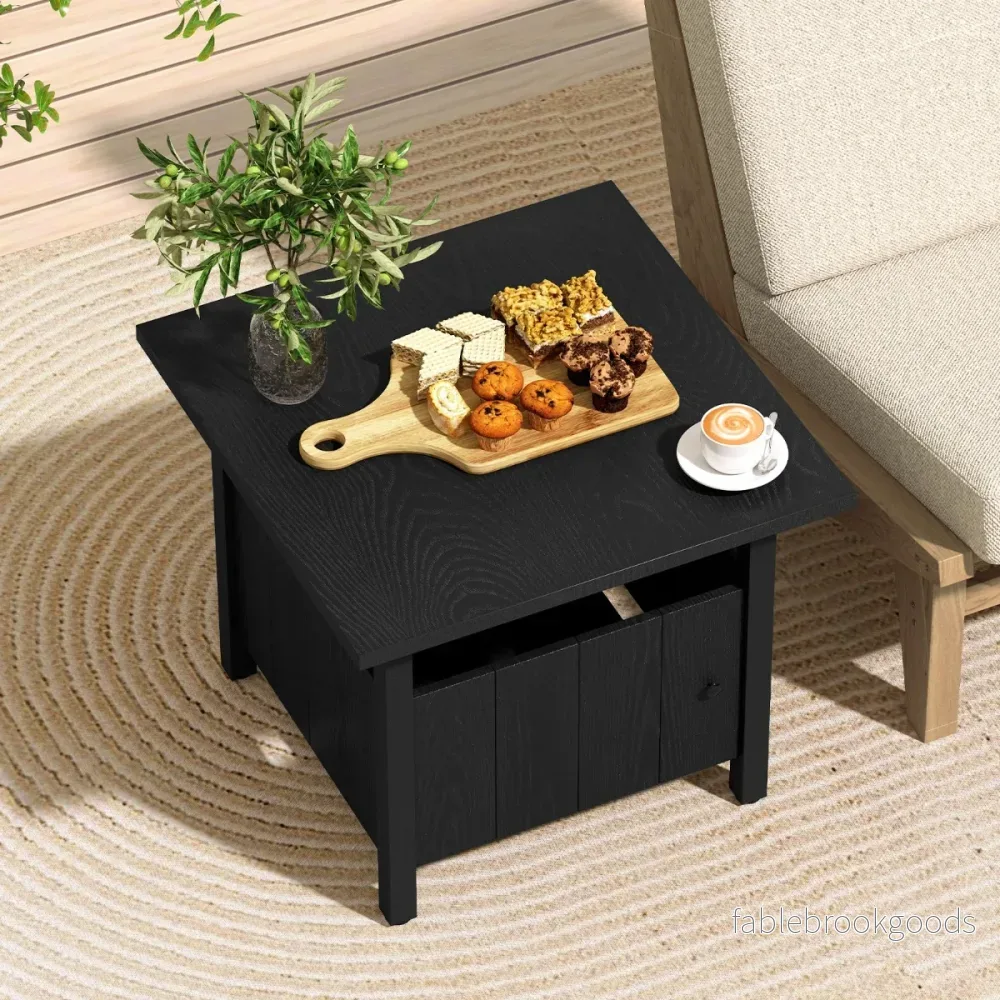 Utomhus – sidobord med parasollhål, trädgårdsbord sandpåsar, balkongbord – Ø 48 cm 2 – Svart - Bild 3