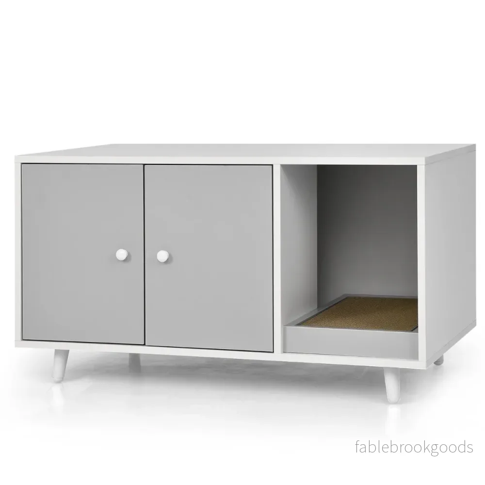 i – sidobord och kattskåp med skrapbräda Kattlåda Soffbord – 2 1 90 x 50 x 50 cm – Grå - Bild 2