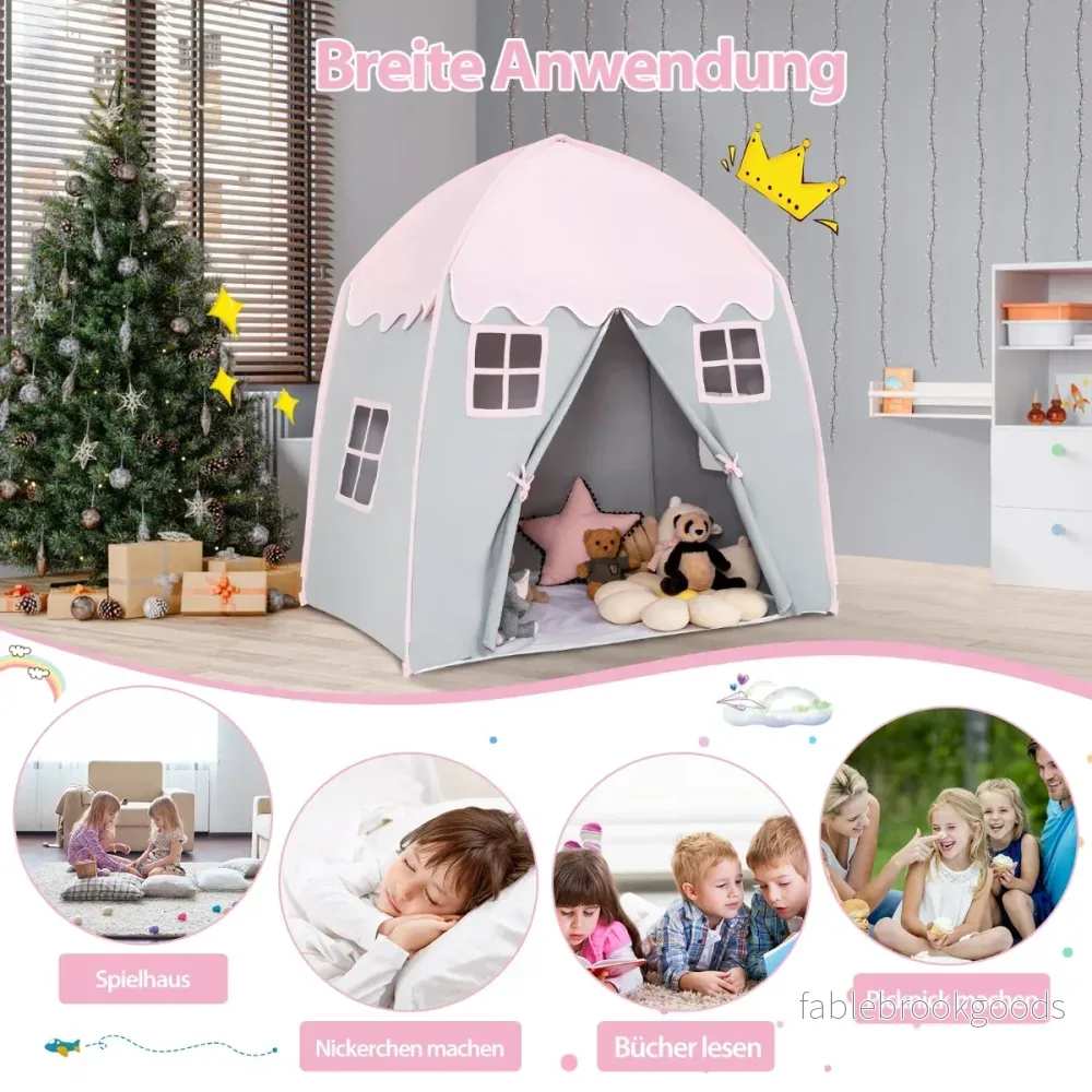 Barntält – Stort prinsesstält med bärväska Anti Slip Mat Dragkedja – Rosa - Bild 3