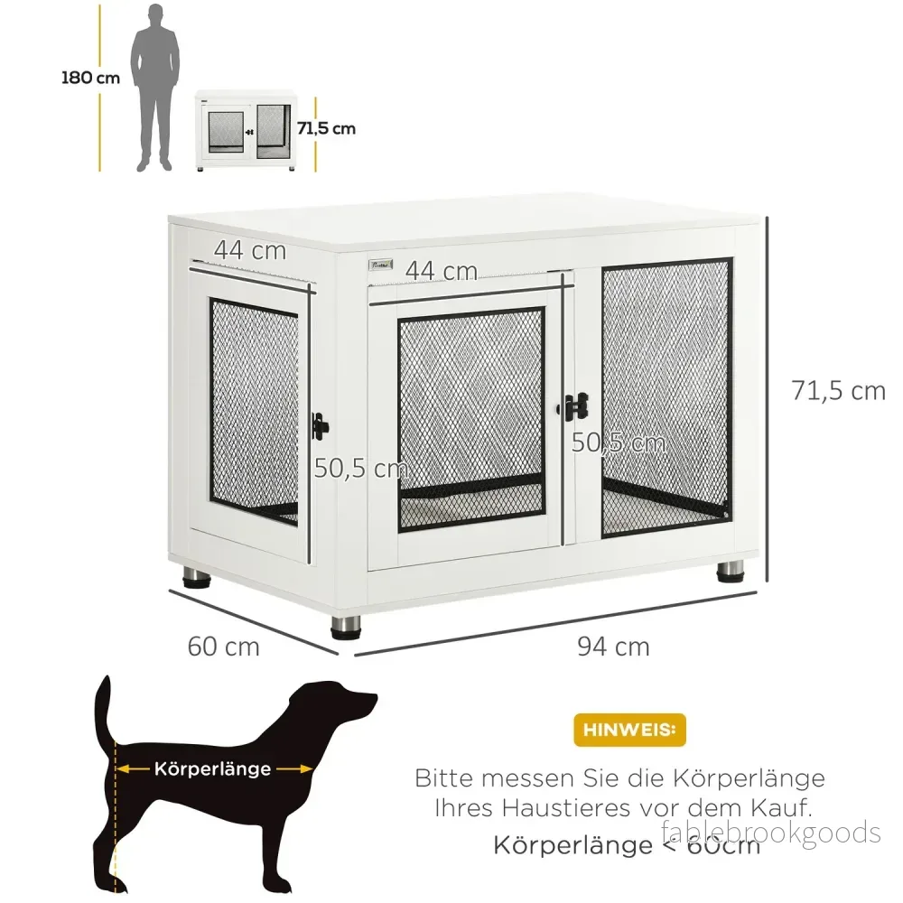 Hundbur med bordsskiva & kudde - inomhus, 2 dörrar, vit/svart - Bild 3