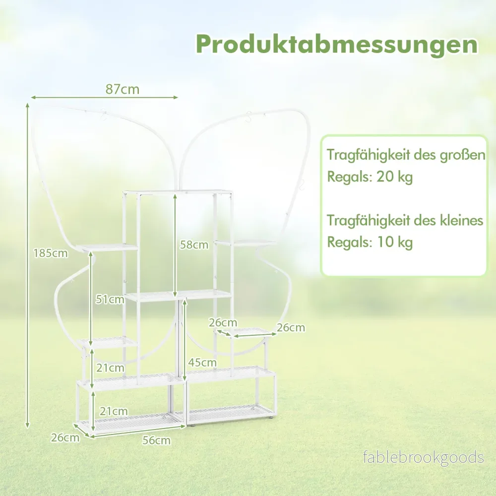 stegs – metall fjärilsformad växtställ med krokar blomhylla – 6 4 – Vit - Bild 2