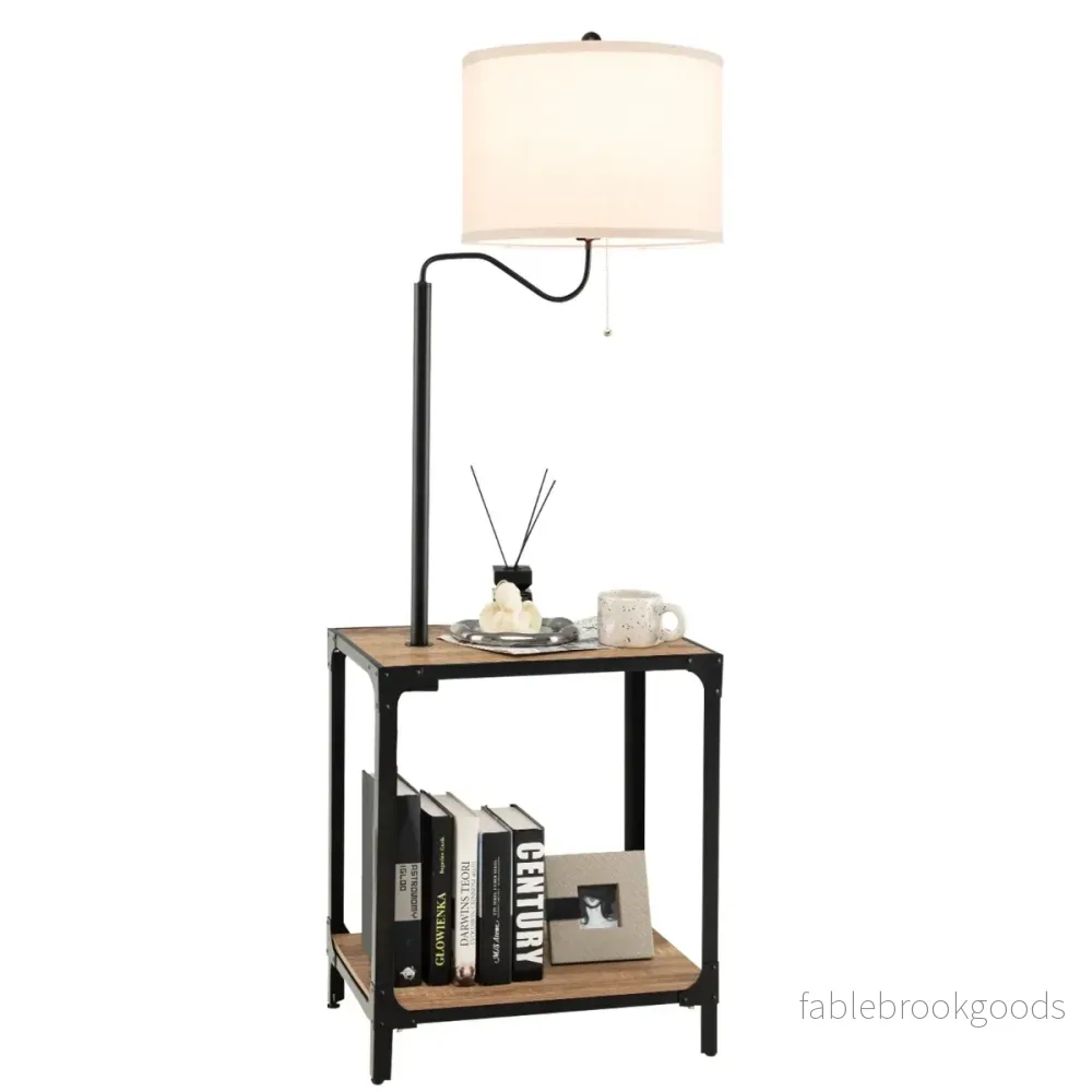 Modernt – sidobord med bordslampa och 360° roterande sänglampa – 49 x 34 x 144 cm – Brun - Bild 3