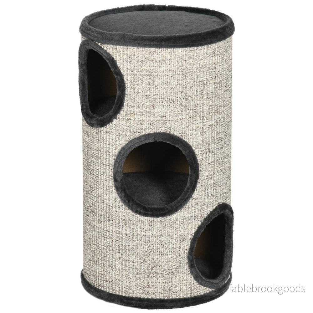 Cat Scratching Barrel med 3 sisal- och plyschgrottor, grå Cat Scratching Barrel med 3 sisal- och plyschgrottor, grå